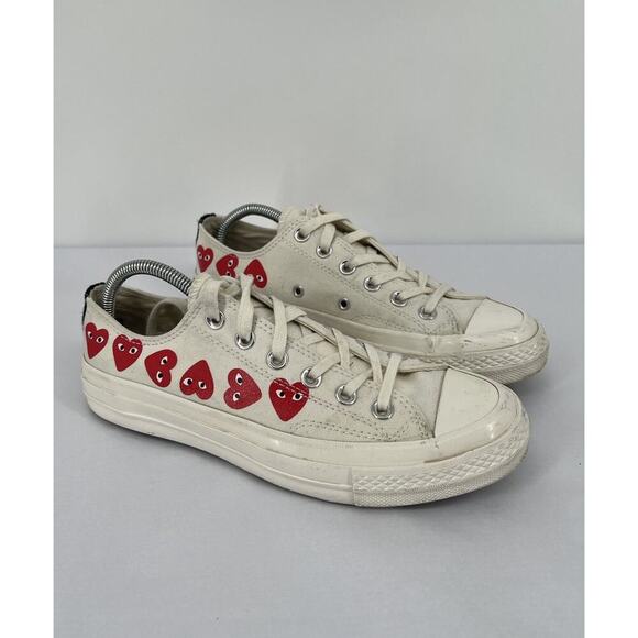Converse Chuck Low Comme Des Garcons Play Heart Size 8 Women's White 162975C - Picture 1 of 15